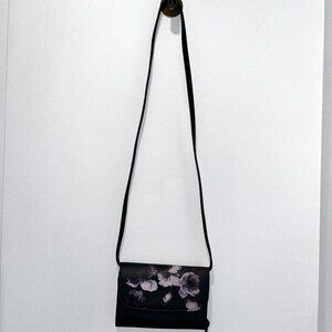 Vera Wang Black Crossbody Purse with Floral Print